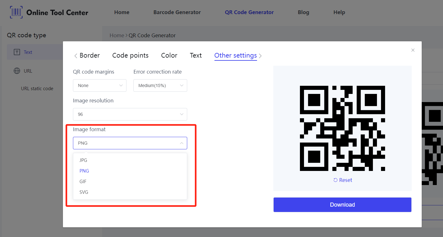 Format obrazu kodu qr options.png